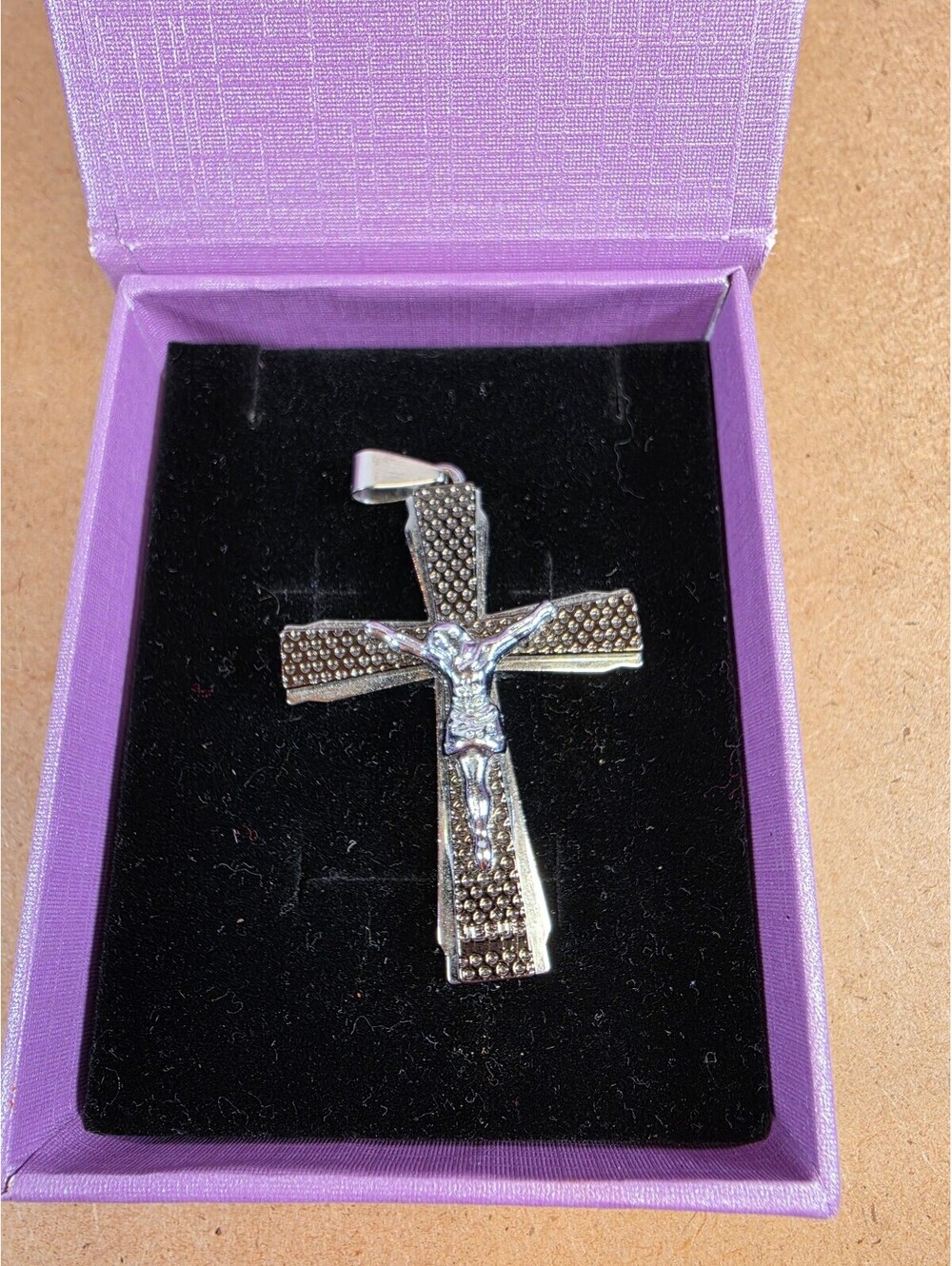 Silver-Tone Rhinestone Crucifix Cross Pendant Necklace
